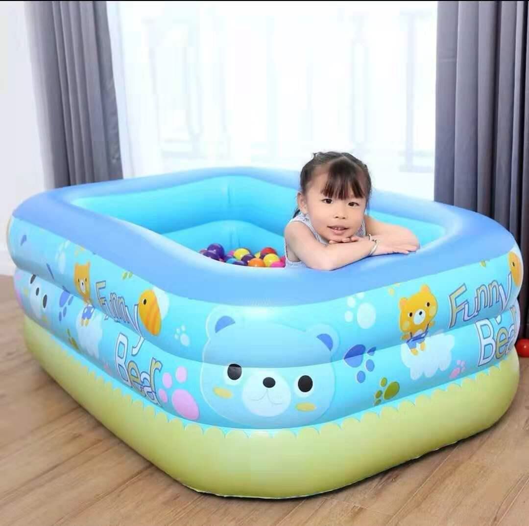 Piscina Inflable Rectangular Tres Anillos Con Diseño De Panda Medida 1.80*1.40*60cm