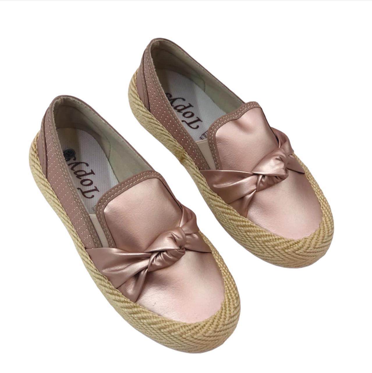 Zapatos Mocasines Para Dama Oro Rosa Con Moño