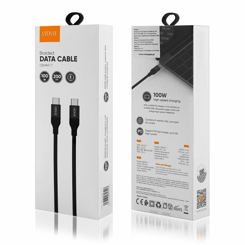 Cable De Carga Vidvie Inteligente Tipo C a TIpoc C Para Celular