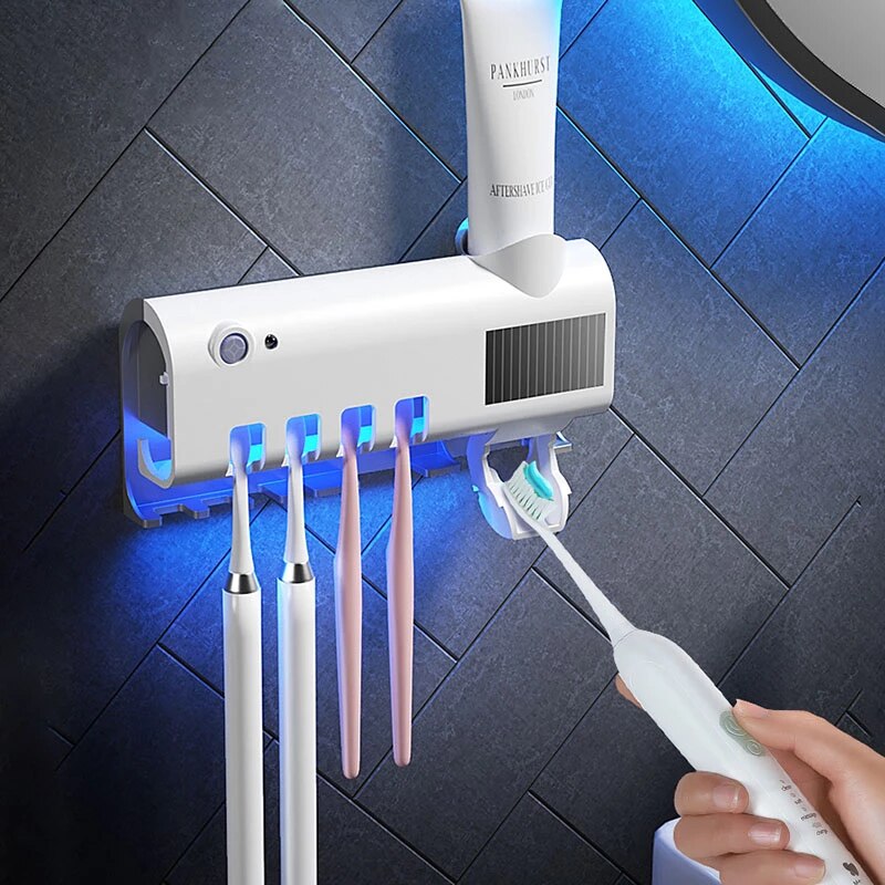 Soporte Esterilizador Cepillos + Dispensador Crema Dental