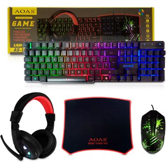 Combo Gamer 4-en-1: Teclado, Mouse, Padmouse, Diadema