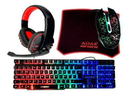 Combo Gamer 4-en-1: Teclado, Mouse, Padmouse, Diadema