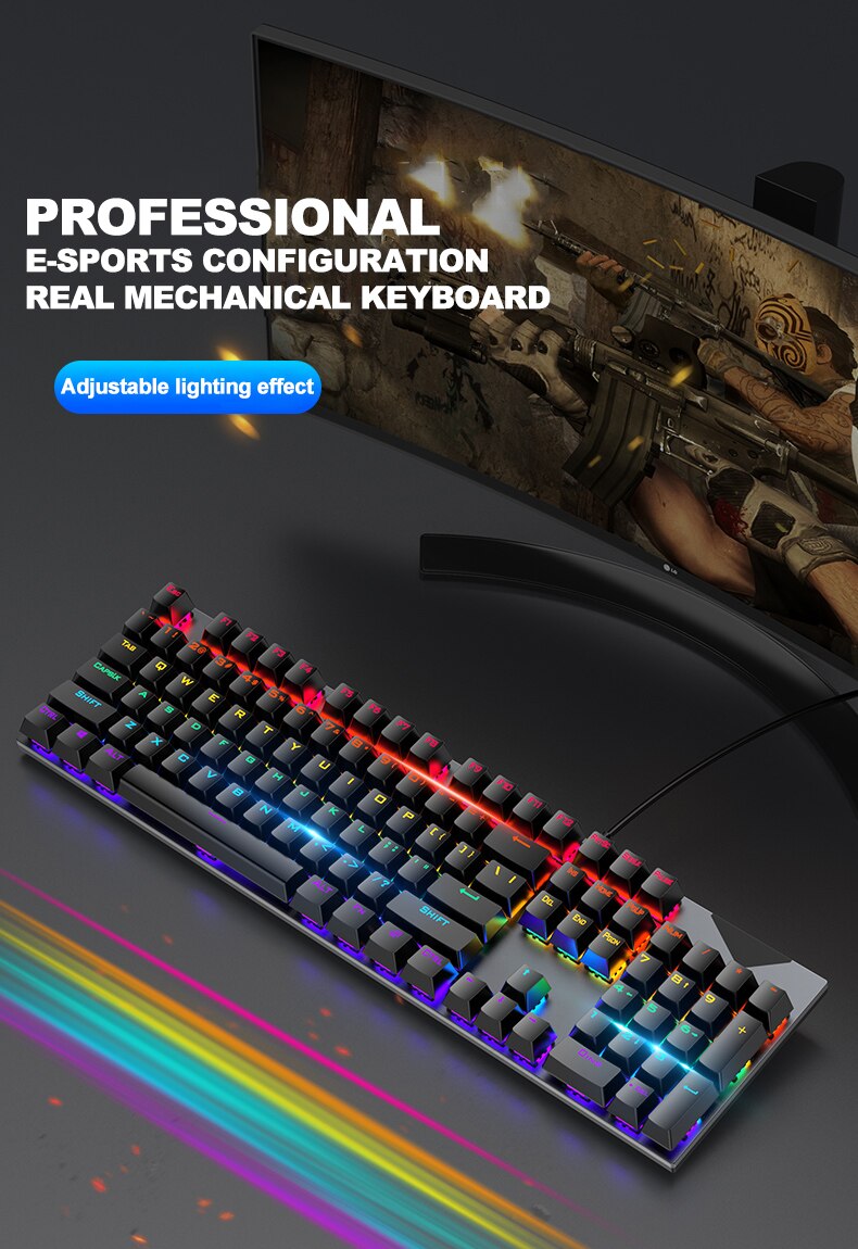 Mechanical Keyboard USB Wired Gaming Blue Red Switch 104keys Anti-Ghosting LED Backlit RGB for Gamer Laptop Computer