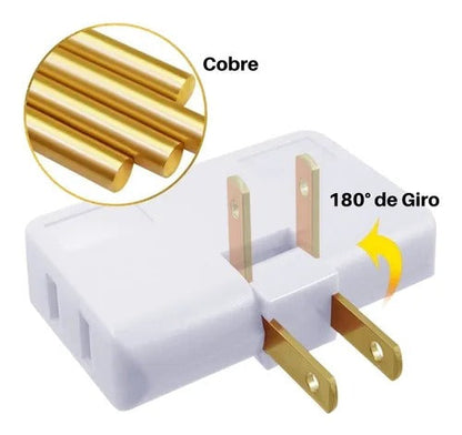 3 Unidades de Adaptador Extensor Toma Corriente 3 Puertos Giratorio 180° + Envió Gratis