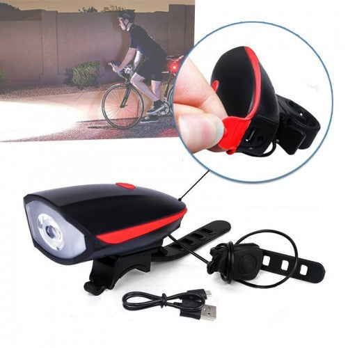 Linterna Delantera Recargable Para Bicicleta Con Pito y 3 Modos De Luces